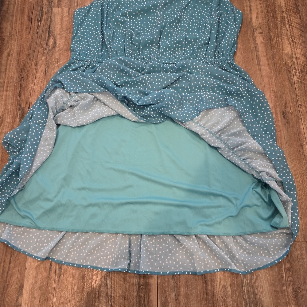Pinup Fashion Teal Polka Dot Sleeveless Midi Dress Size 22 Ruffle - Picture 14 of 15